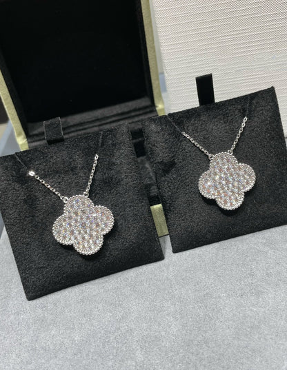 [：Polaidi Jewelry]CLOVER 25MM LARGE PENDANT DIAMOND PAVED SILVER NECKLACE