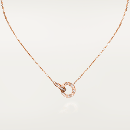 [：Polaidi Jewelry]LOVE 7.6MM NECKLACE ROSE GOLD AND SILVER  FULL DIAMOND