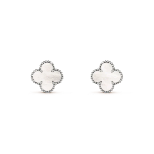 [Polaidi Jewelry]CLOVER MEDIUM 1 MOTIFS  WHITE MOP EARRINGS SILVER