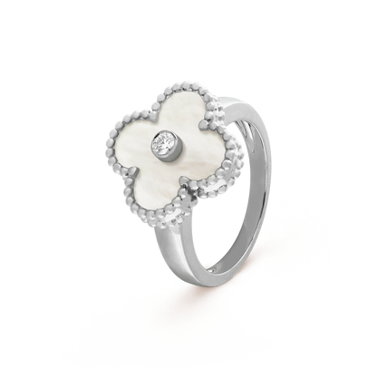 [：Polaidi Jewelry]クローバー シルバー白蝶貝 ダイヤモンド リング