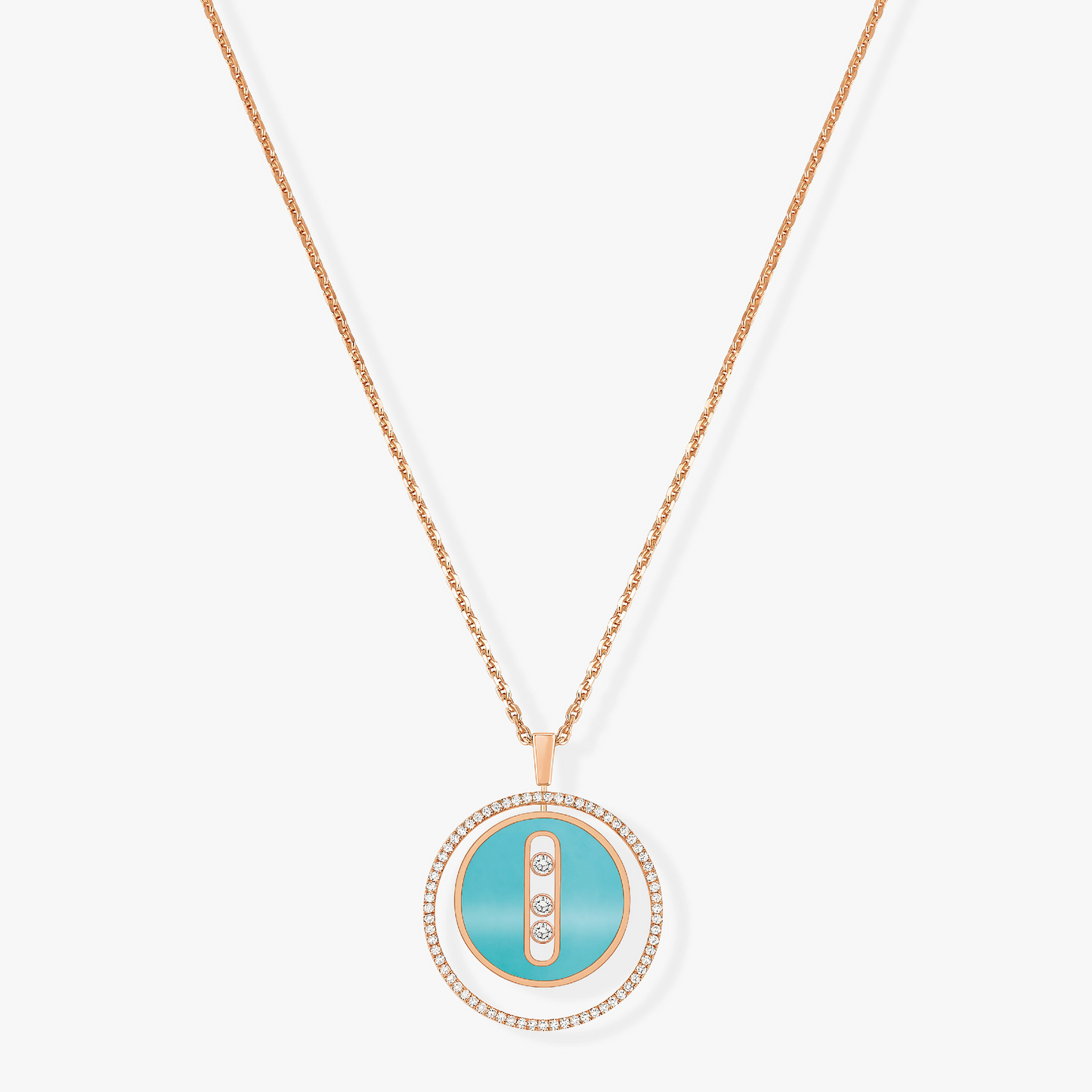 [Polaidi Jewelry]LUCKY MOVE 3 DIAMONDS TURQUOISE PINK GOLD DIAMOND NECKLACE