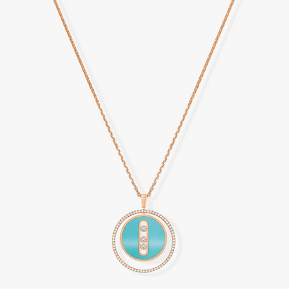[Polaidi Jewelry]LUCKY MOVE 3 DIAMONDS TURQUOISE PINK GOLD DIAMOND NECKLACE