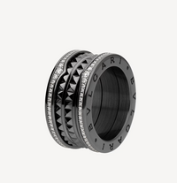 [Polaidi Jewelry ]ZERO 1 ROCK FOUR-BAND BLACK CERAMIC WITH STUDDED SPIRAL AND PAVED DIAMONDS RING