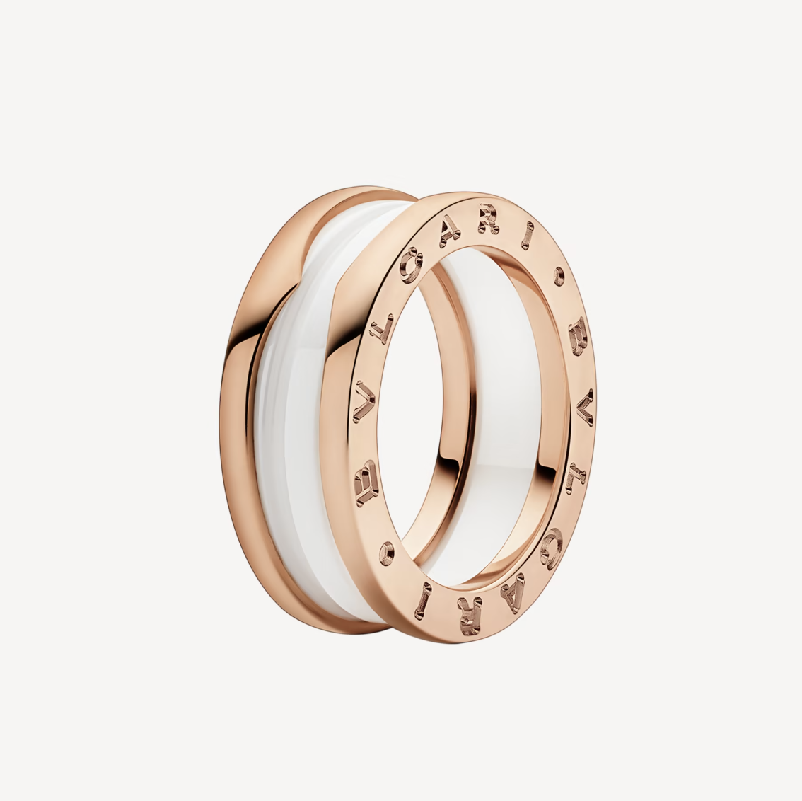 [Polaidi Jewelry]ZERO 1 TWO-BAND LOOPS AND WHITE CERAMIC SPIRAL PINK GOLD RING