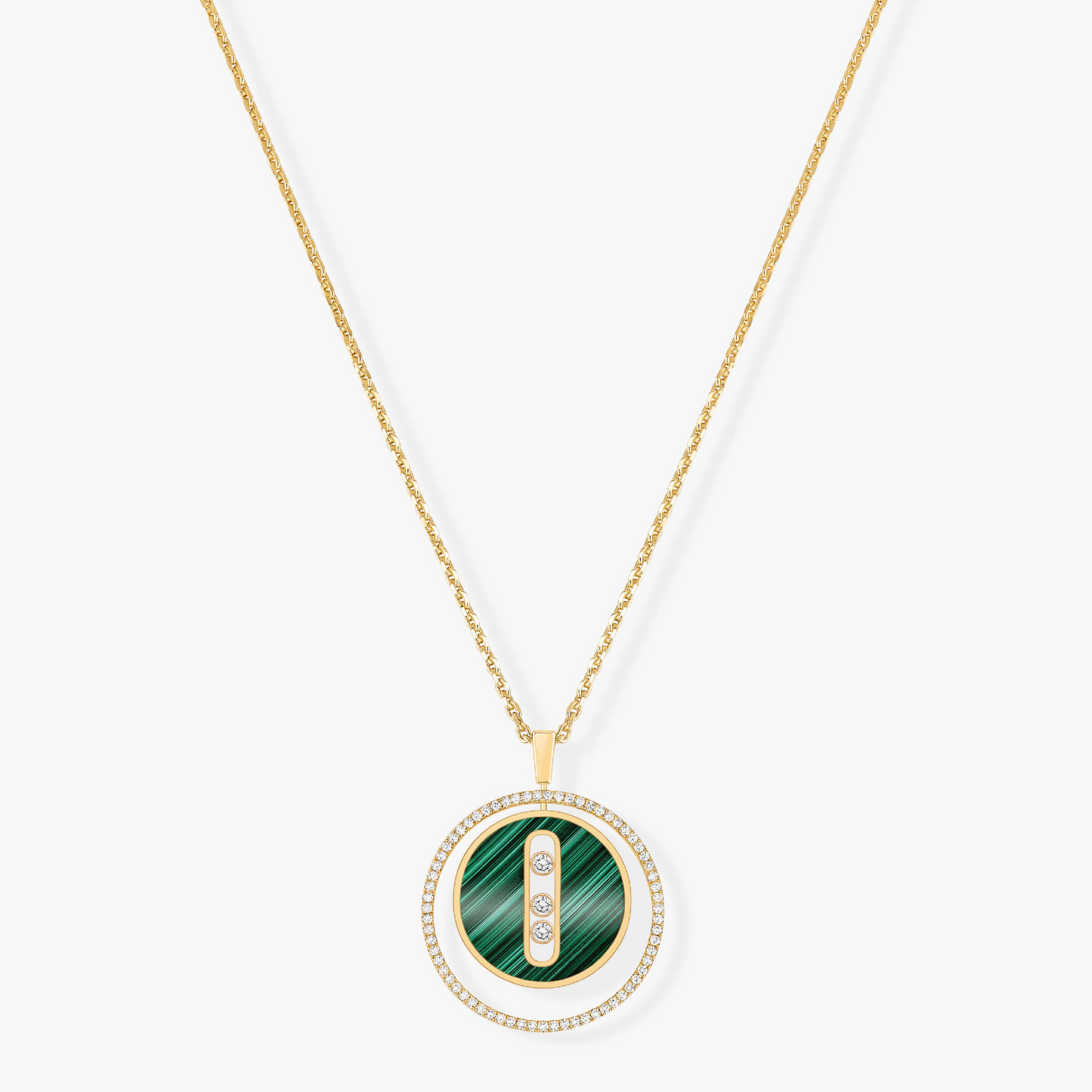 [Polaidi Jewelry]LUCKY MOVE 3 DIAMOND MALACHITE GOLD DIAMOND NECKLACE