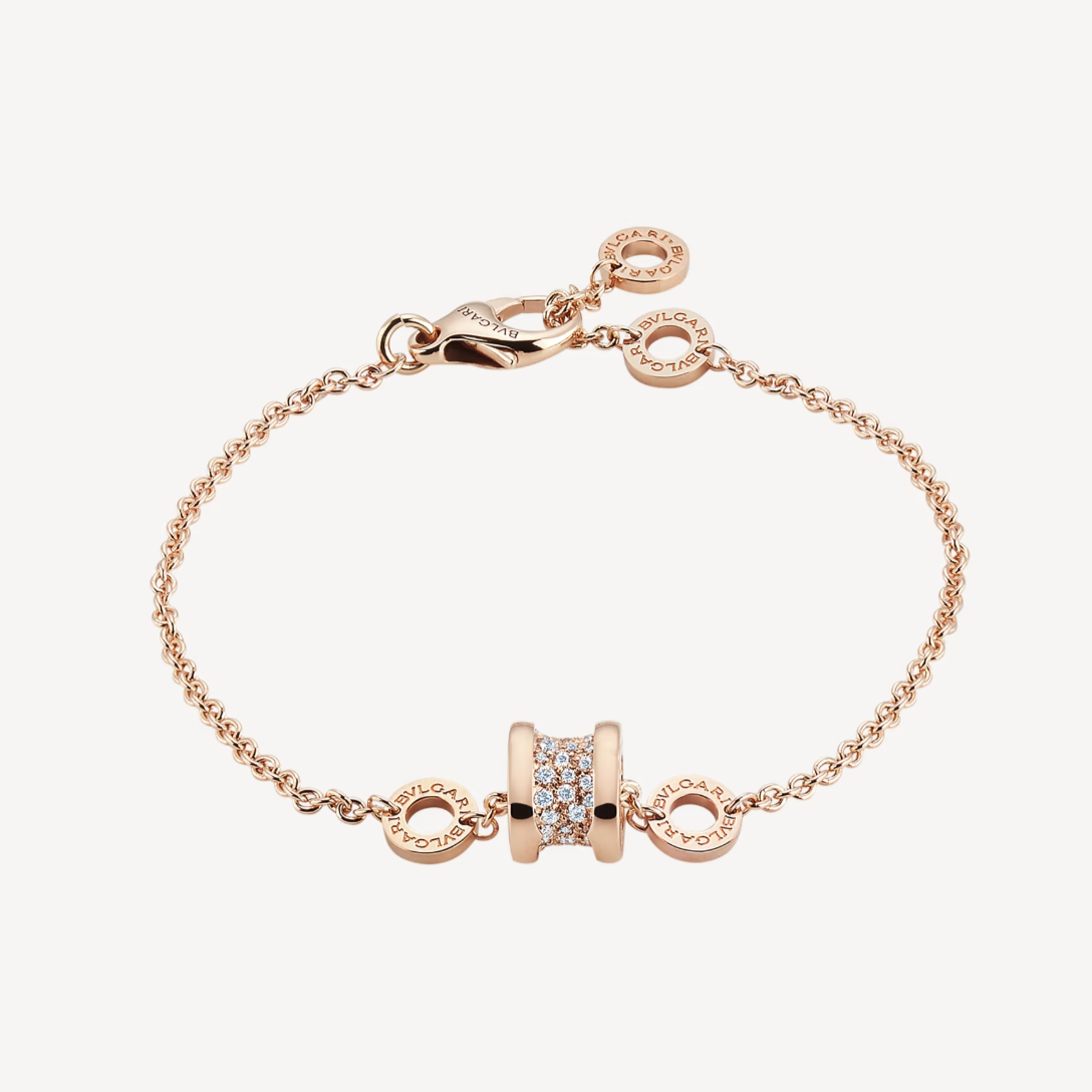 [Polaidi Jewelry]ZERO 1 SOFT PINK GOLD WITH PAVED DIAMONDS ON THE SPIRAL BRACELET