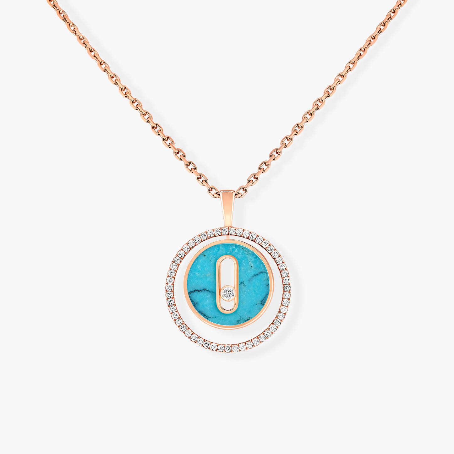 [Polaidi Jewelry]LUCKY MOVE 1 DIAMOND TURQUOISE PINK GOLD DIAMOND NECKLACE