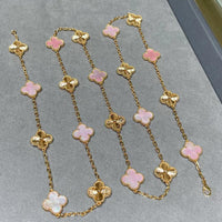 [Polaidi Jewelry ]CLOVER 20 MOTIFS LASER PINK MOP NECKLACE