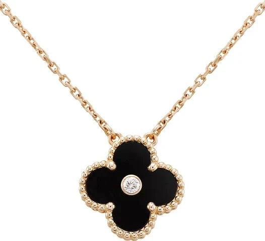 [：Polaidi Jewelry]CLOVER 15MM DIAMOND ONYX NECKLACE