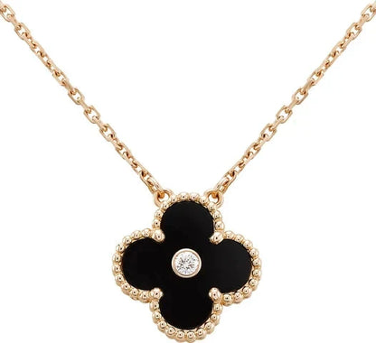 [：Polaidi Jewelry]CLOVER 15MM DIAMOND ONYX NECKLACE