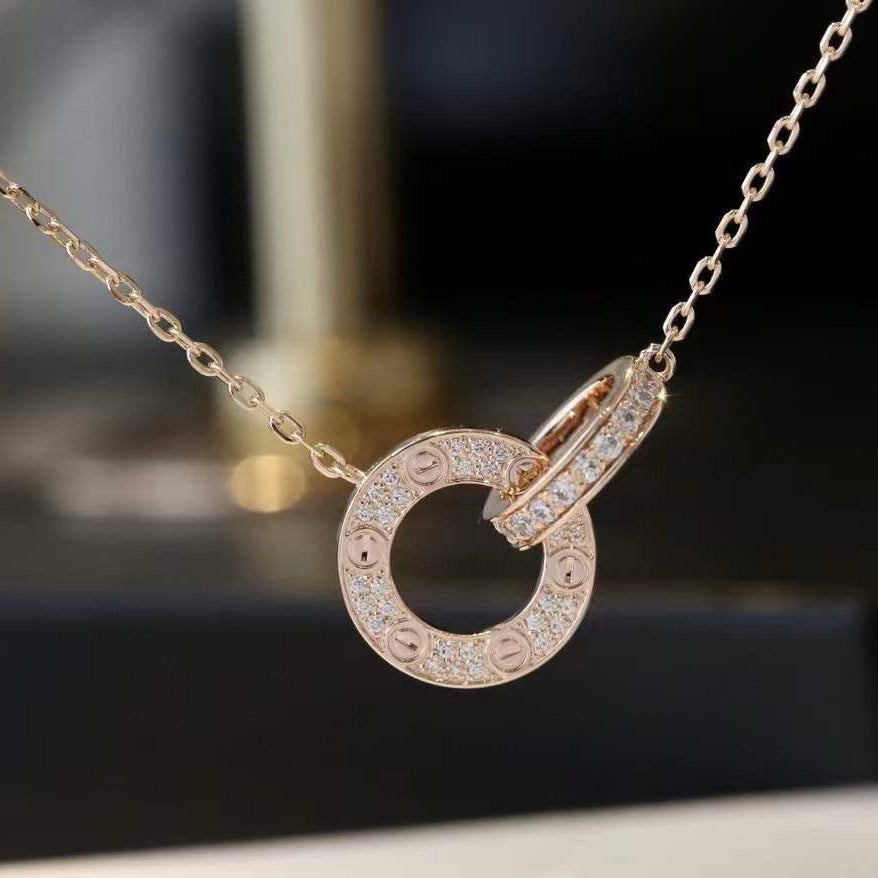[：Polaidi Jewelry]LOVE 7.6MM NECKLACE ROSE GOLD AND SILVER  FULL DIAMOND
