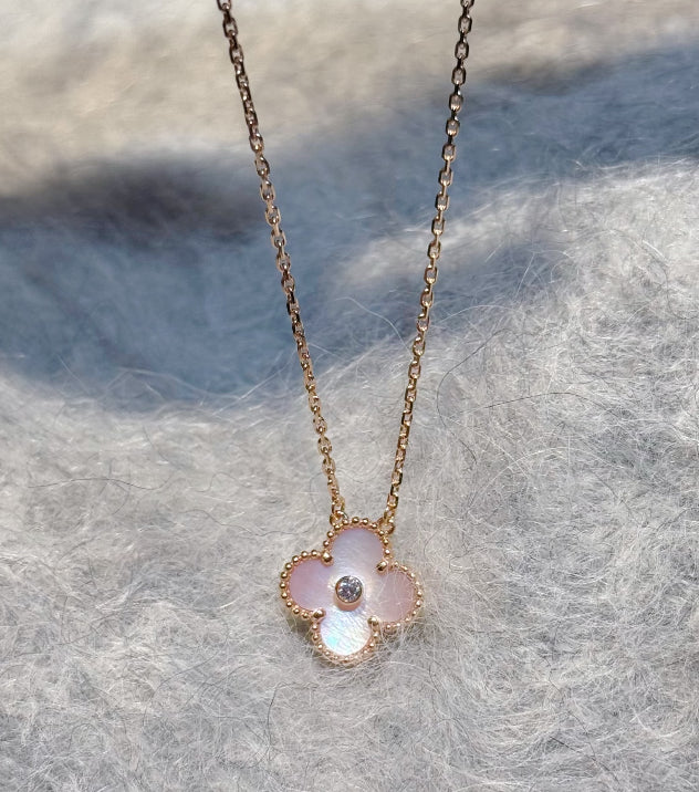 [Polaidi Jewelry]2025 CHRISTMAS CLOVER 15MM DIAMOND RHODONITE NECKLACE