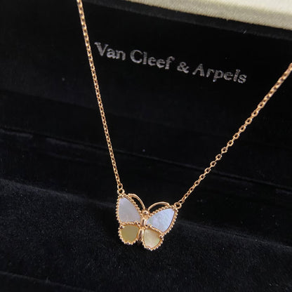 [Polaidi Jewelry]NEW ROSE GOLD WHITE MOTHER OF PEARL BUTTERFLY NECKLACE