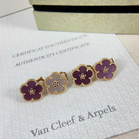 [Polaidi Jewelry]NEW PURPLE PLUM FRAGRANCE PLUM BLOSSOM GOLD EARRINGS
