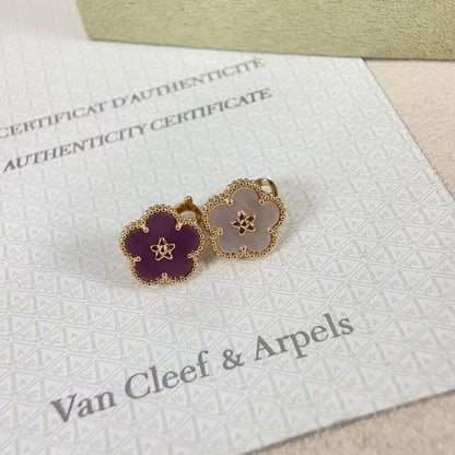 [Polaidi Jewelry]NEW PURPLE PLUM FRAGRANCE PLUM BLOSSOM GOLD EARRINGS