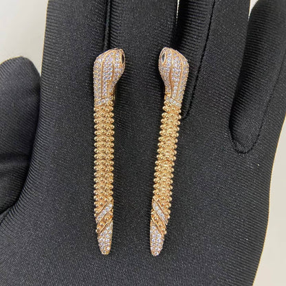 [Polaidi Jewelry]DIAMOND-SET DEW DROP SERPENT SERIES SNAKE CLIP EARRINGS