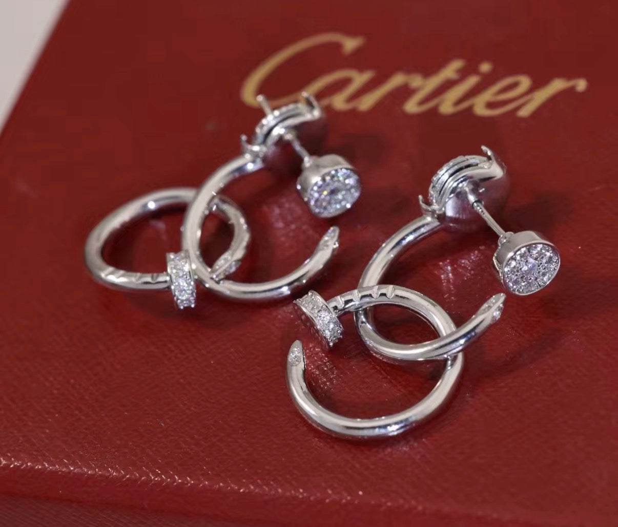 [Polaidi Jewelry]NAIL COLLECTION DIAMOND SET DOUBLE HOOP EARRINGS