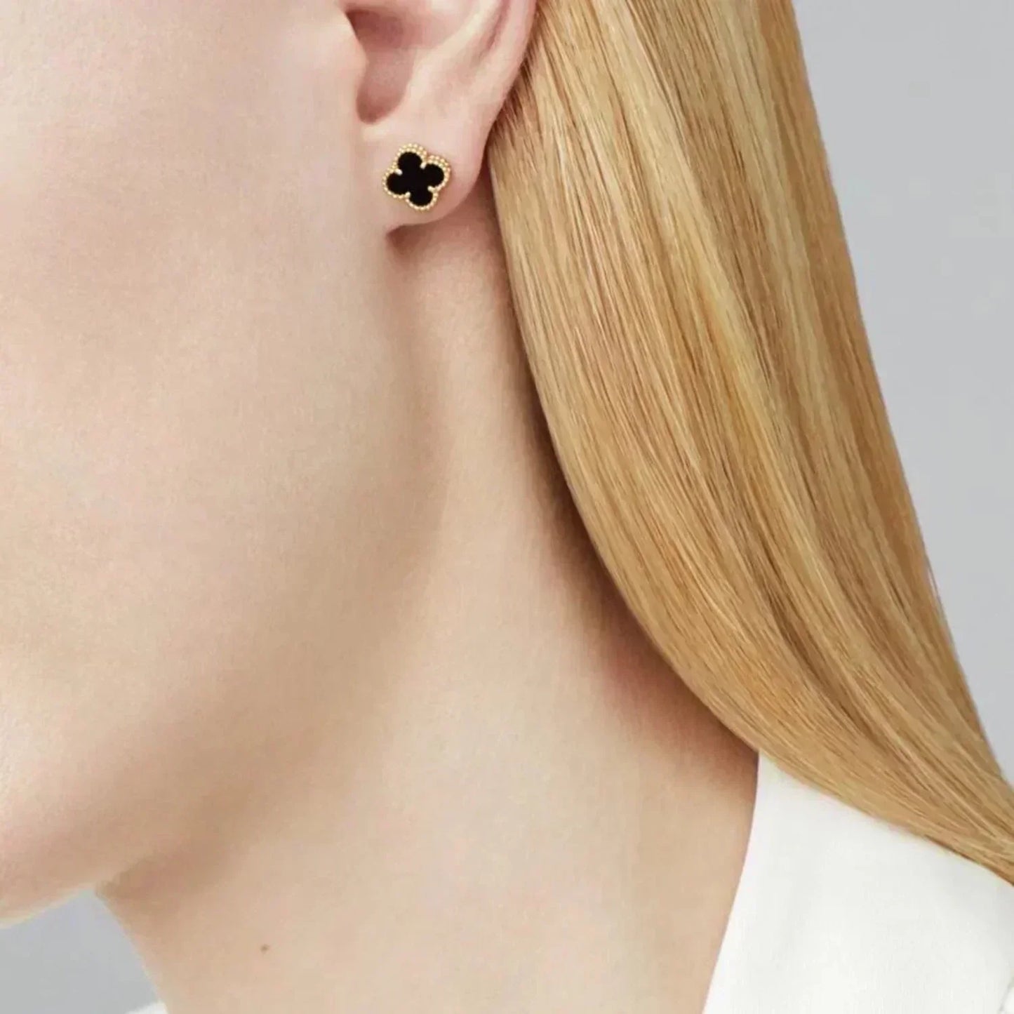 [：Polaidi Jewelry]CLOVER MINI 9.5MM BLACK MOP EARRINGS