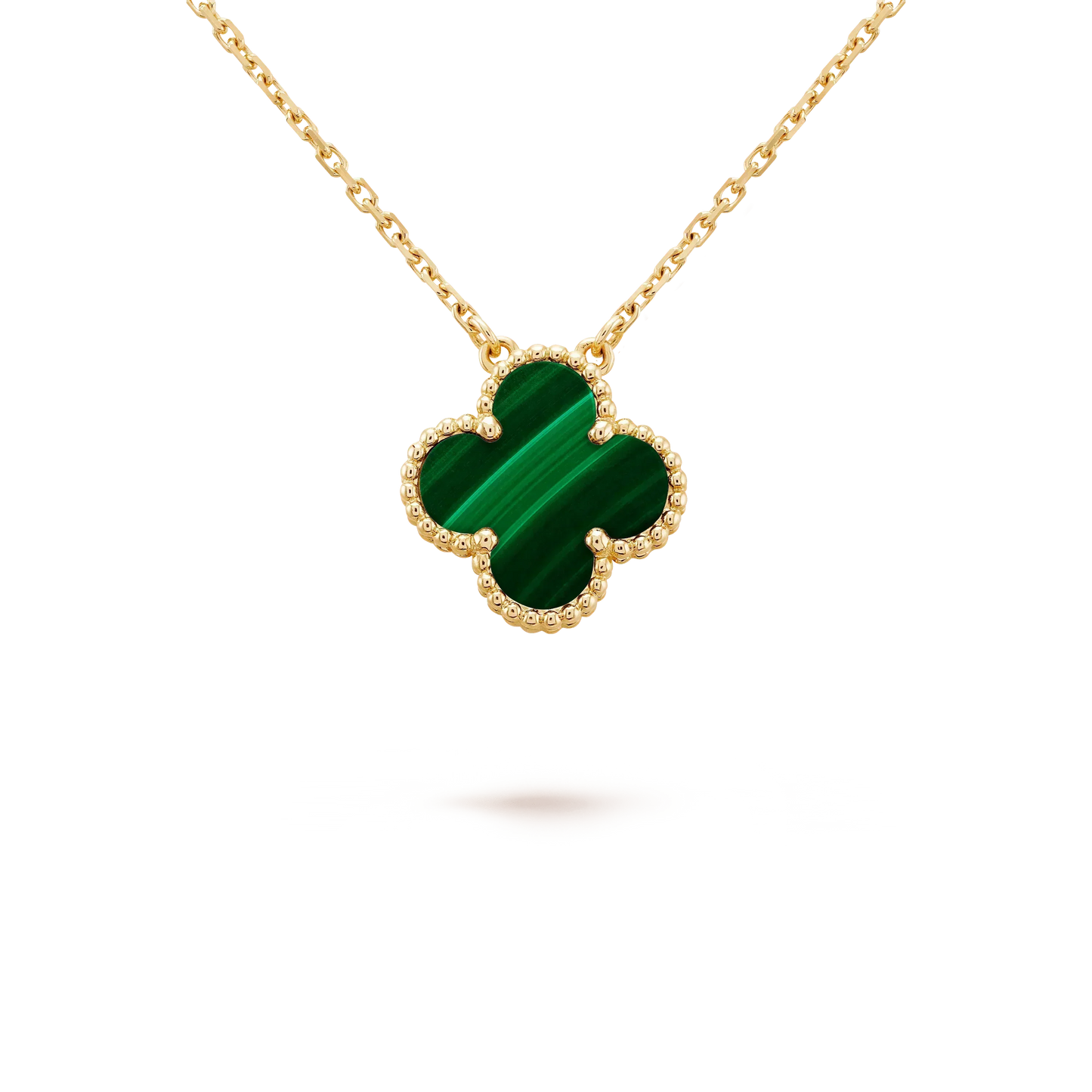 [Polaidi Jewelry]CLOVER 15MM MALACHITE SINGLE FLOWER  NECKLACE