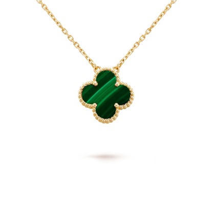 [：Polaidi Jewelry]CLOVER 15MM MALACHITE SINGLE FLOWER  NECKLACE