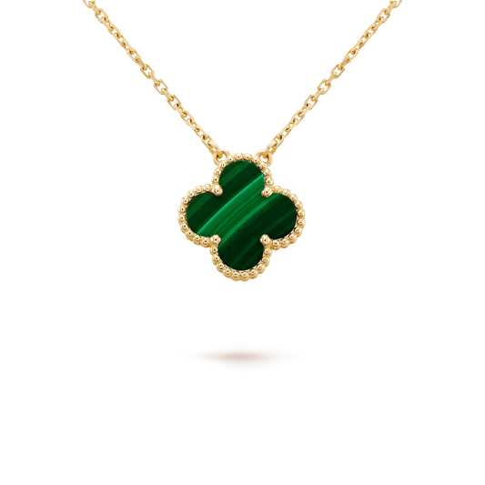[：Polaidi Jewelry]CLOVER 15MM MALACHITE SINGLE FLOWER  NECKLACE