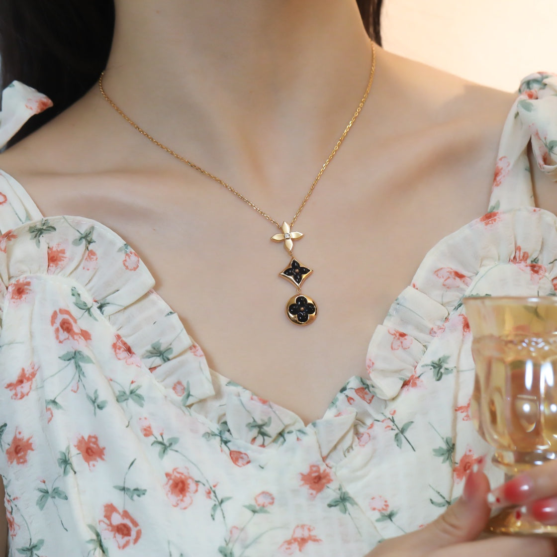 [：Polaidi Jewelry]STAR AND SUN ONYX PINK GOLD NECKLACE