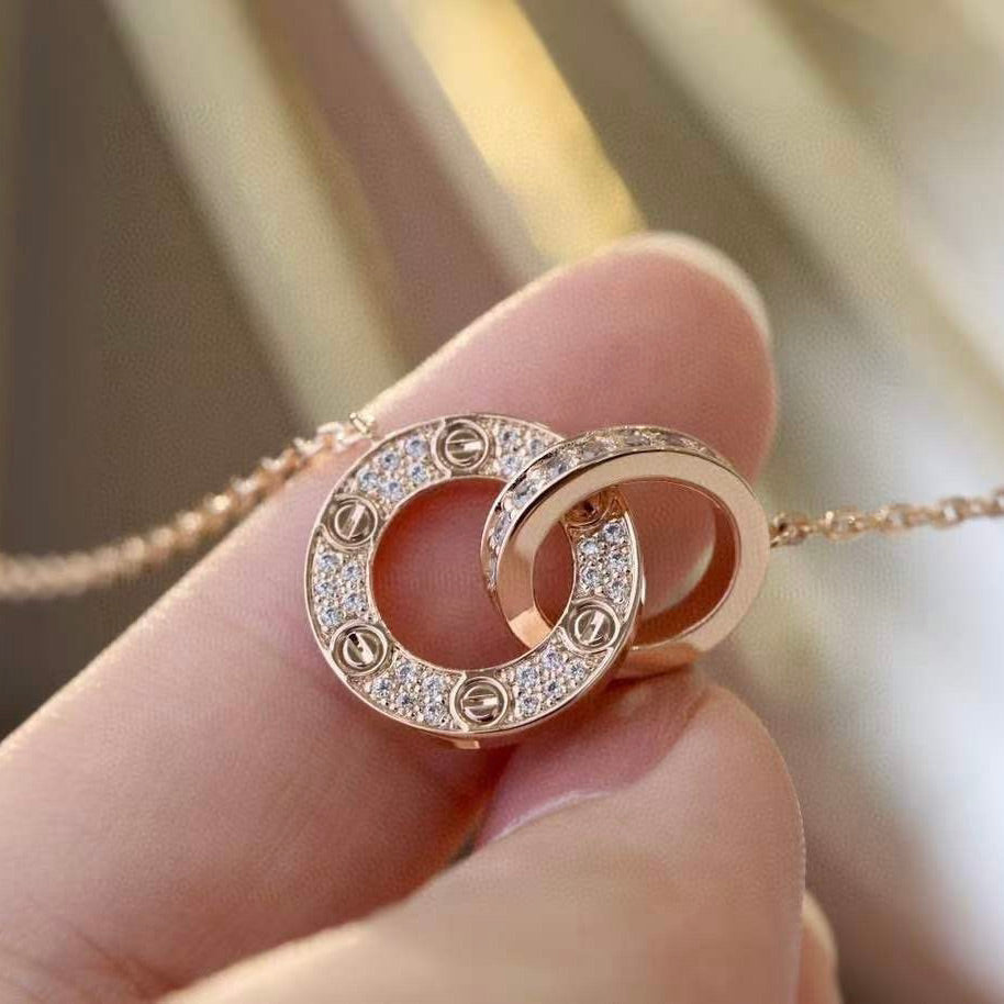[：Polaidi Jewelry]LOVE 7.6MM NECKLACE ROSE GOLD AND SILVER  FULL DIAMOND
