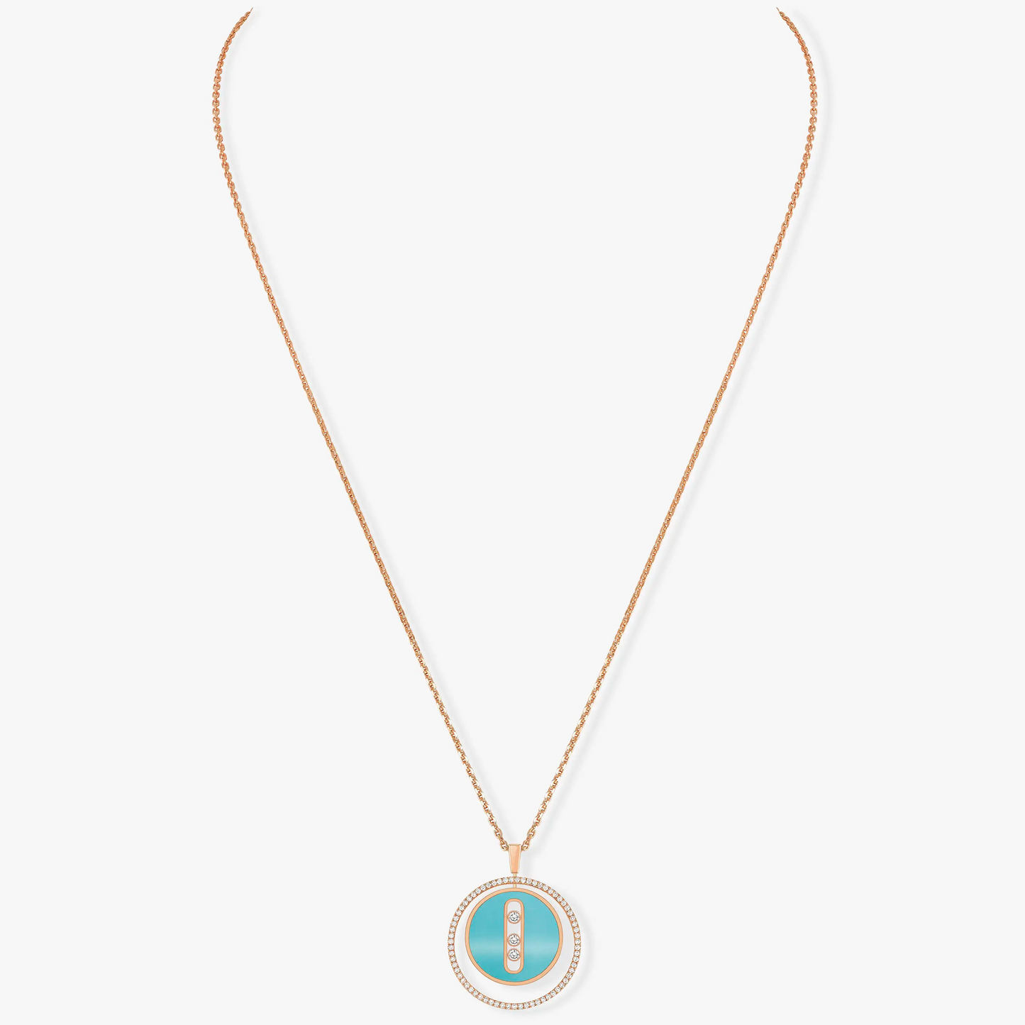 [Polaidi Jewelry]LUCKY MOVE 3 DIAMONDS TURQUOISE PINK GOLD DIAMOND NECKLACE