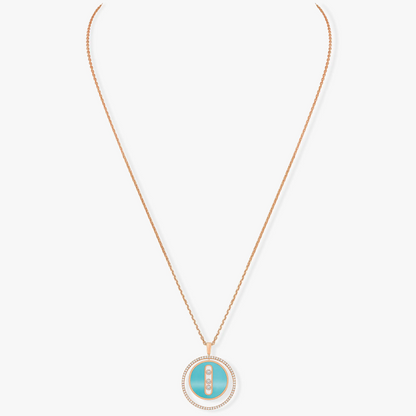 [Polaidi Jewelry]LUCKY MOVE 3 DIAMONDS TURQUOISE PINK GOLD DIAMOND NECKLACE