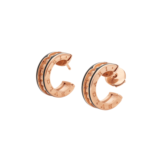 [Polaidi Jewelry]ZERO 1 ROCK PINK GOLD EARRINGS WITH STUDDED SPIRAL AND BLACK CERAMIC