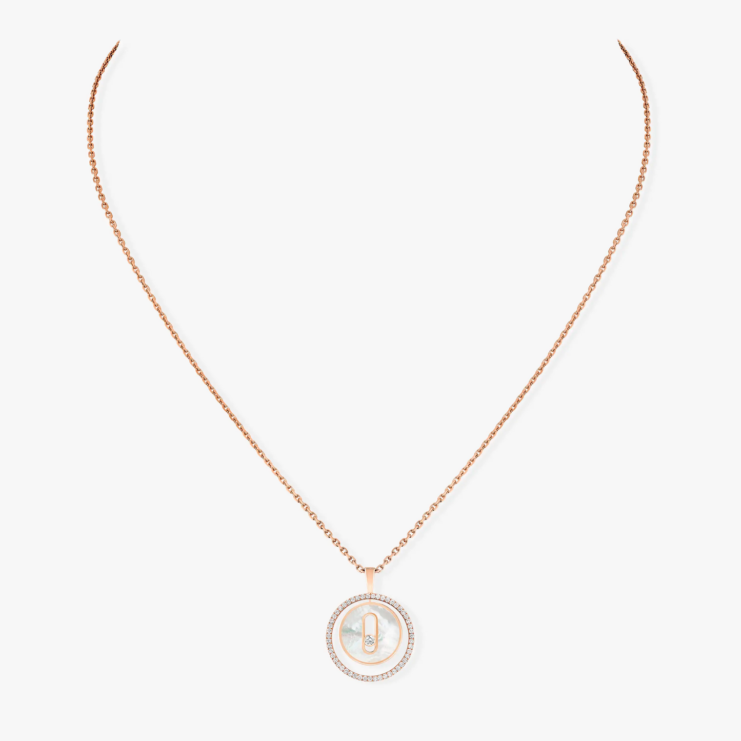 [Polaidi Jewelry]LUCKY MOVE 1 DIAMOND WHITE MOTHER OF PEARL PINK GOLD DIAMOND NECKLACE