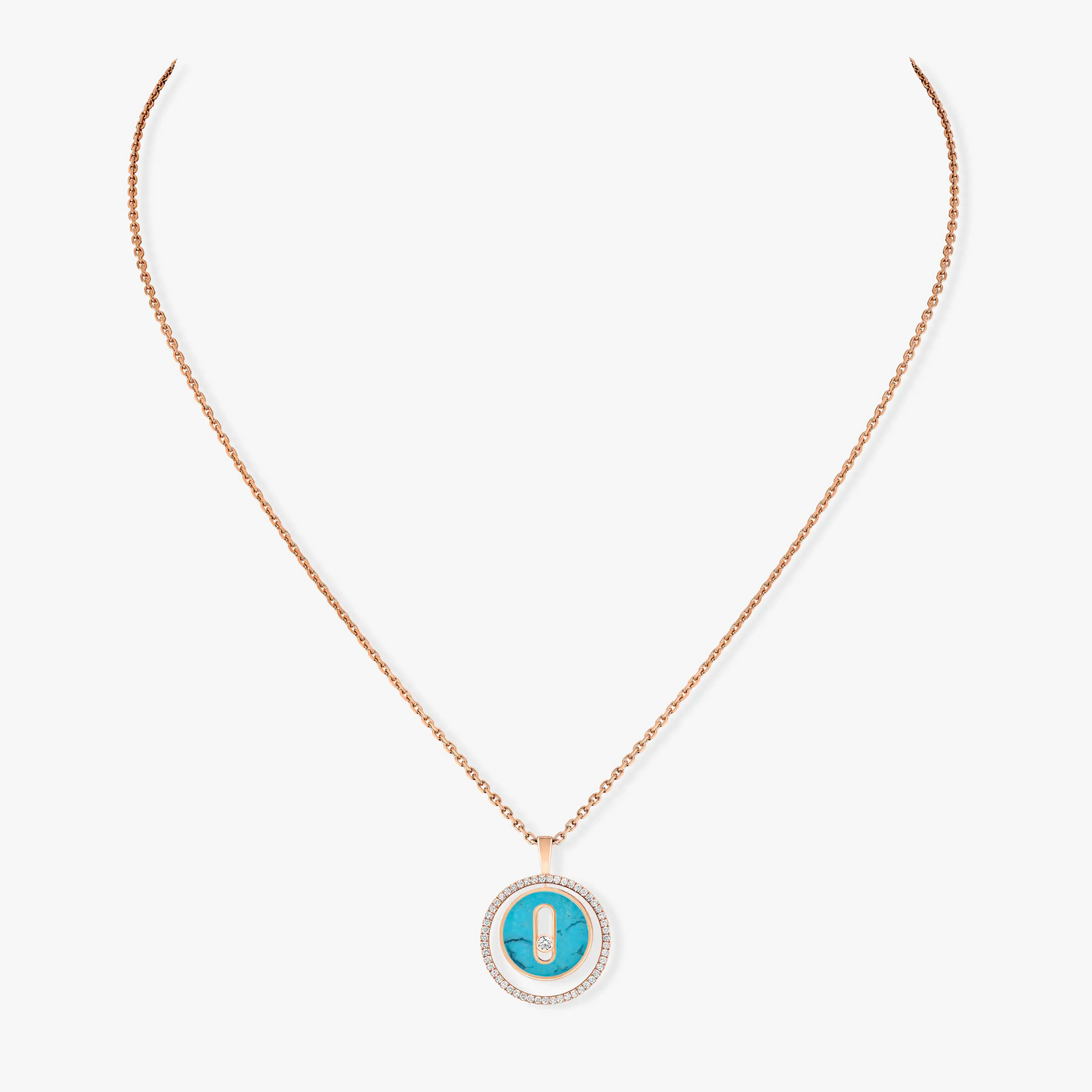 [Polaidi Jewelry]LUCKY MOVE 1 DIAMOND TURQUOISE PINK GOLD DIAMOND NECKLACE