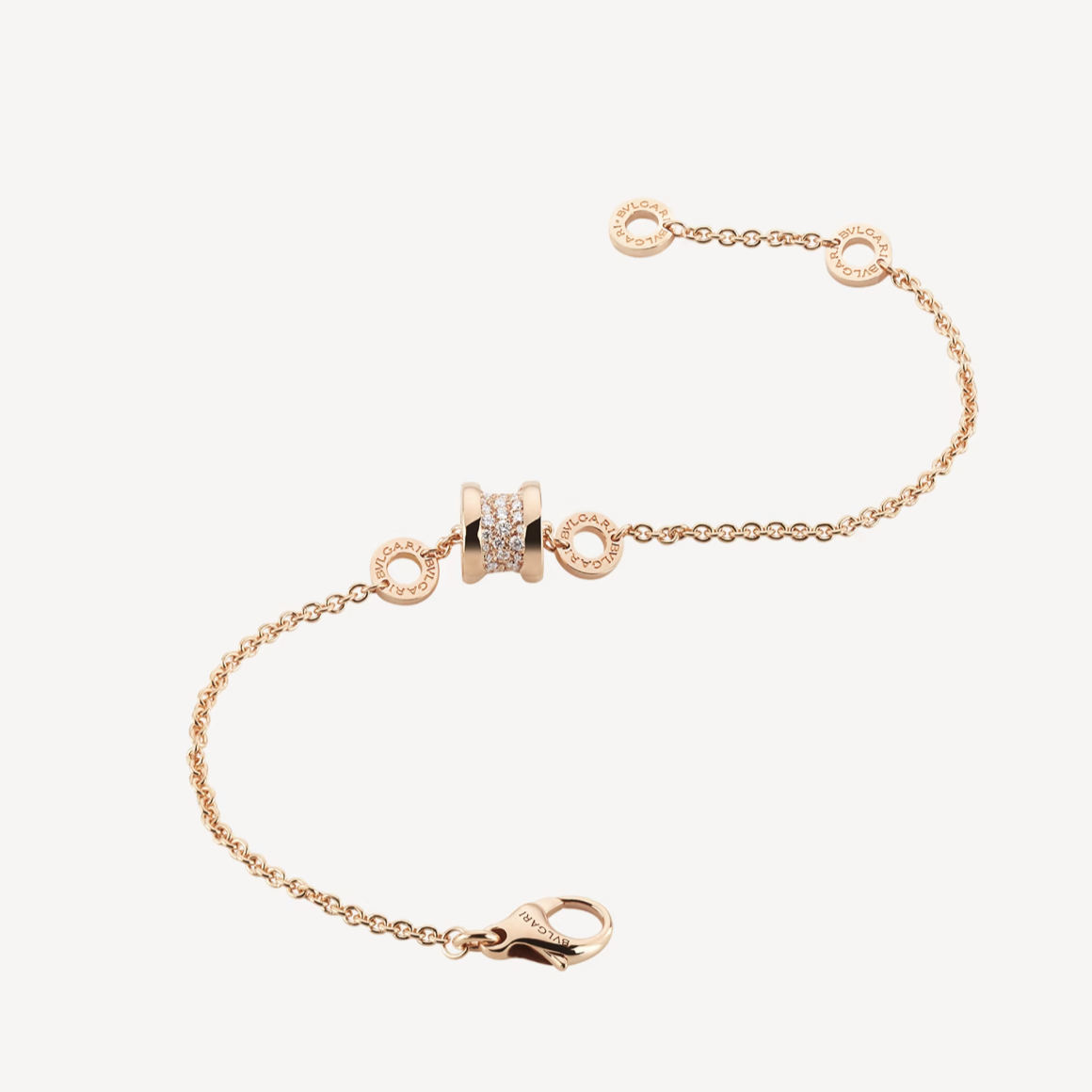 [Polaidi Jewelry]ZERO 1 SOFT PINK GOLD WITH PAVED DIAMONDS ON THE SPIRAL BRACELET