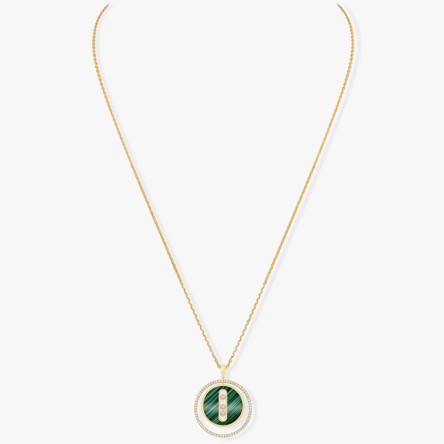 [Polaidi Jewelry]LUCKY MOVE 3 DIAMOND MALACHITE GOLD DIAMOND NECKLACE