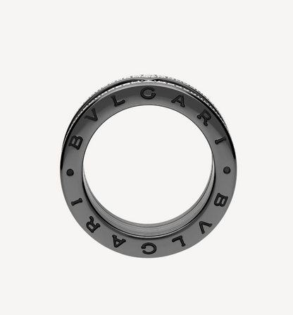 [Polaidi Jewelry]ZERO 1 ROCK FOUR-BAND BLACK CERAMIC WITH STUDDED SPIRAL AND PAVED DIAMONDS RING