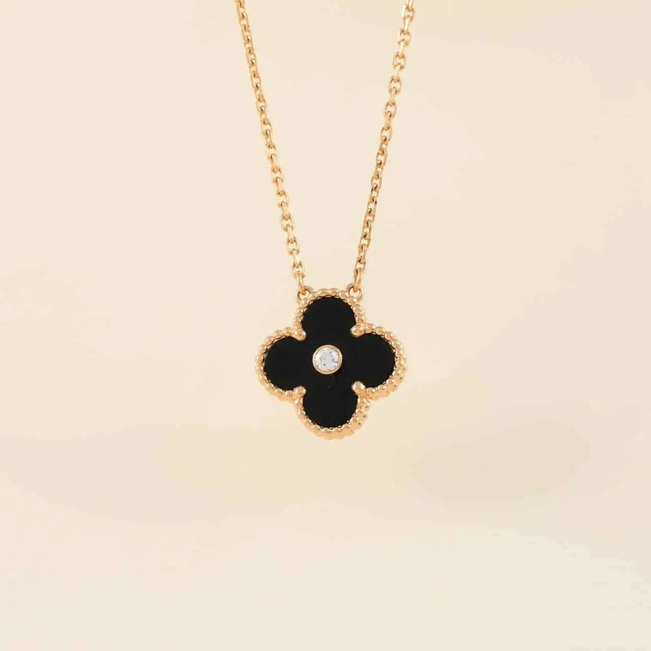 [：Polaidi Jewelry]CLOVER 15MM DIAMOND ONYX NECKLACE