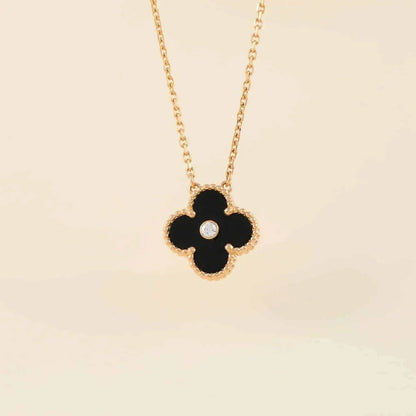 [：Polaidi Jewelry]CLOVER 15MM DIAMOND ONYX NECKLACE