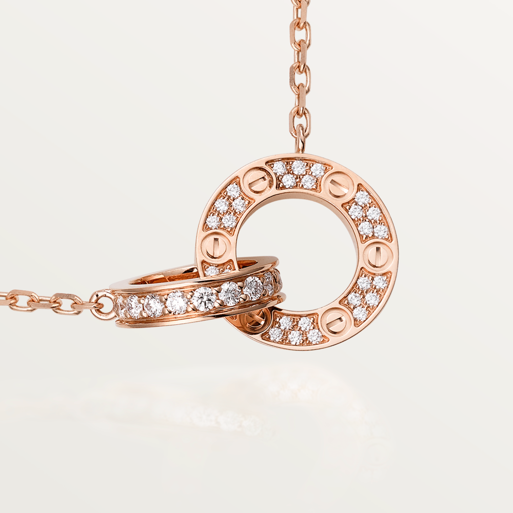 [Polaidi Jewelry]LOVE 7.6MM NECKLACE ROSE GOLD AND SILVER  FULL DIAMOND
