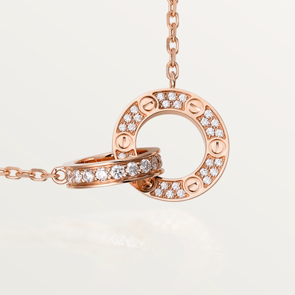 [：Polaidi Jewelry]LOVE 7.6MM NECKLACE ROSE GOLD AND SILVER  FULL DIAMOND
