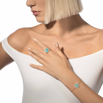 [Polaidi Jewelry]LUCKY MOVE TURQUOISE PINK GOLD DIAMOND BRACELET