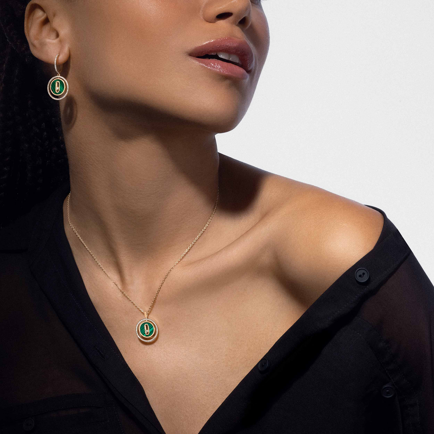 [Polaidi Jewelry]LUCKY MOVE 1 DIAMOND MALACHITE GOLD DIAMOND NECKLACE