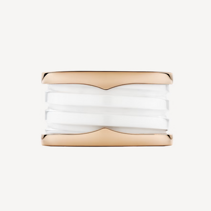 [Polaidi Jewelry]ZERO 1 FOUR-BAND LOOPS AND WHITE CERAMIC SPIRAL PINK GOLD RING
