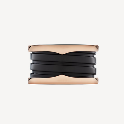 [Polaidi Jewelry]ZERO 1 FOUR-BAND LOOPS AND BLACK CERAMIC SPIRAL PINK GOLD RING