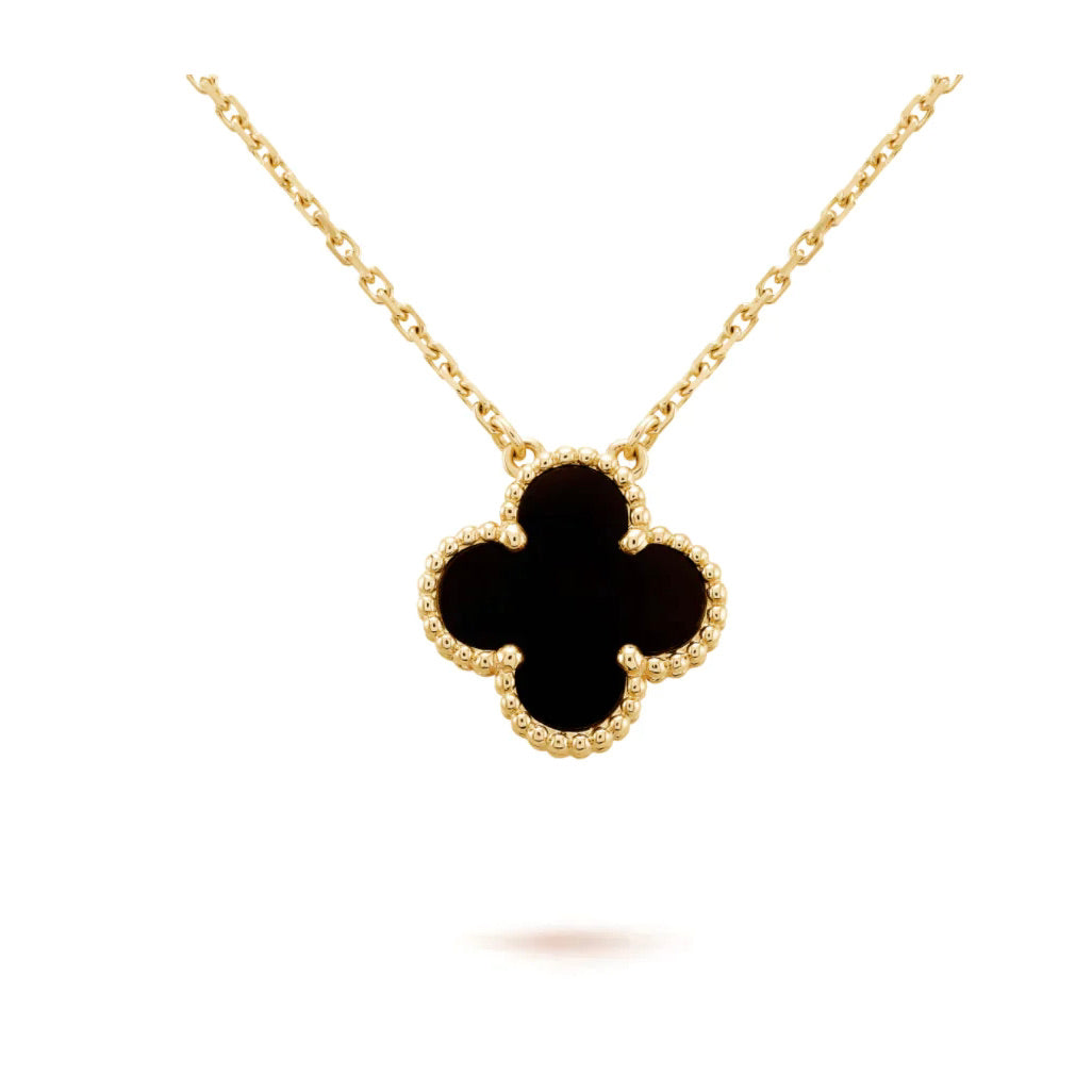 [Polaidi Jewelry]CLOVER 15MM BLACK ONYX SINGLE FLOWER NECKLACE