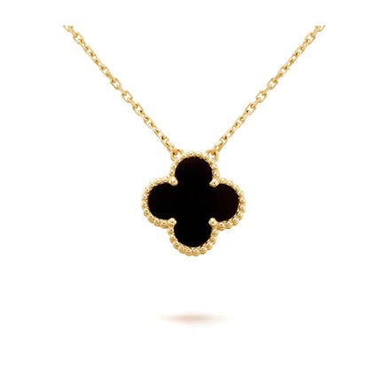 [：Polaidi Jewelry]CLOVER 15MM BLACK ONYX SINGLE FLOWER NECKLACE