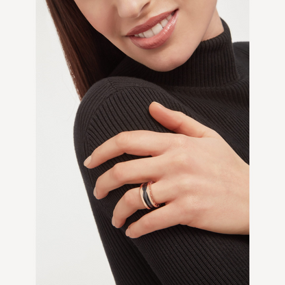 [Polaidi Jewelry]ZERO 1 TWO-BAND LOOPS AND BLACK CERAMIC PINK GOLD RING