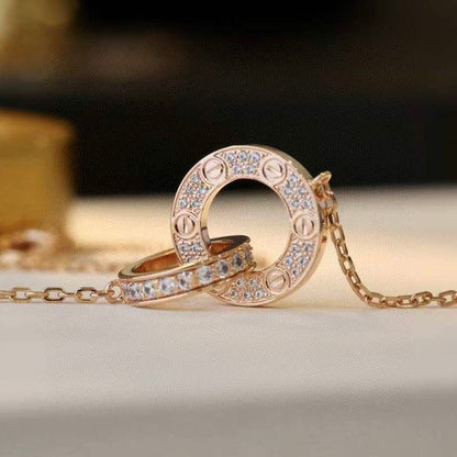 [：Polaidi Jewelry]LOVE 7.6MM NECKLACE ROSE GOLD AND SILVER  FULL DIAMOND