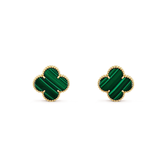 [：Polaidi Jewelry]クローバー ミニ 9.5MM マラカイト イヤリング