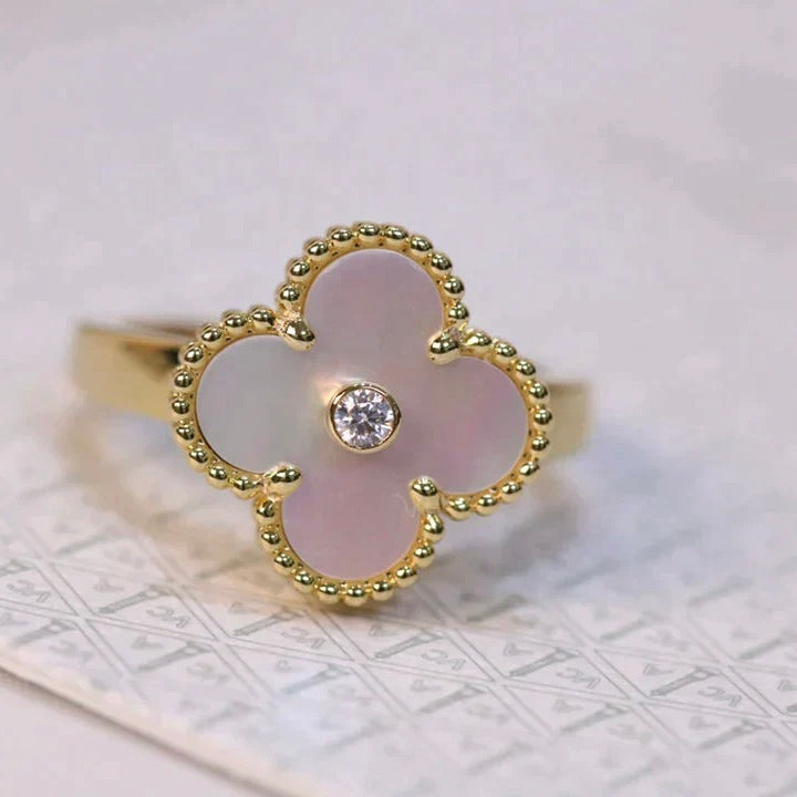 [：Polaidi Jewelry]CLOVER PINK MOP RING GOLD DIAMOND