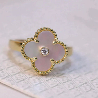 [：Polaidi Jewelry]CLOVER PINK MOP RING GOLD DIAMOND